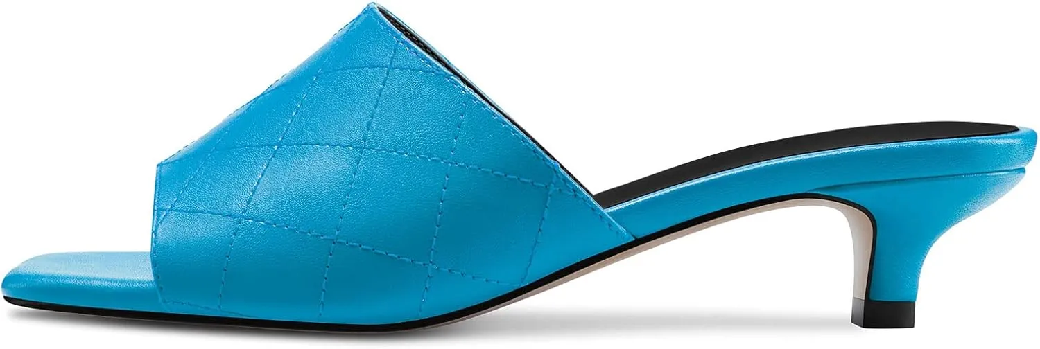 DearOnly Women Low Kitten Heel Peep Open Square Toe Mules Shoes Slip-on Slingback Office Cute 1.4 Inches Heels