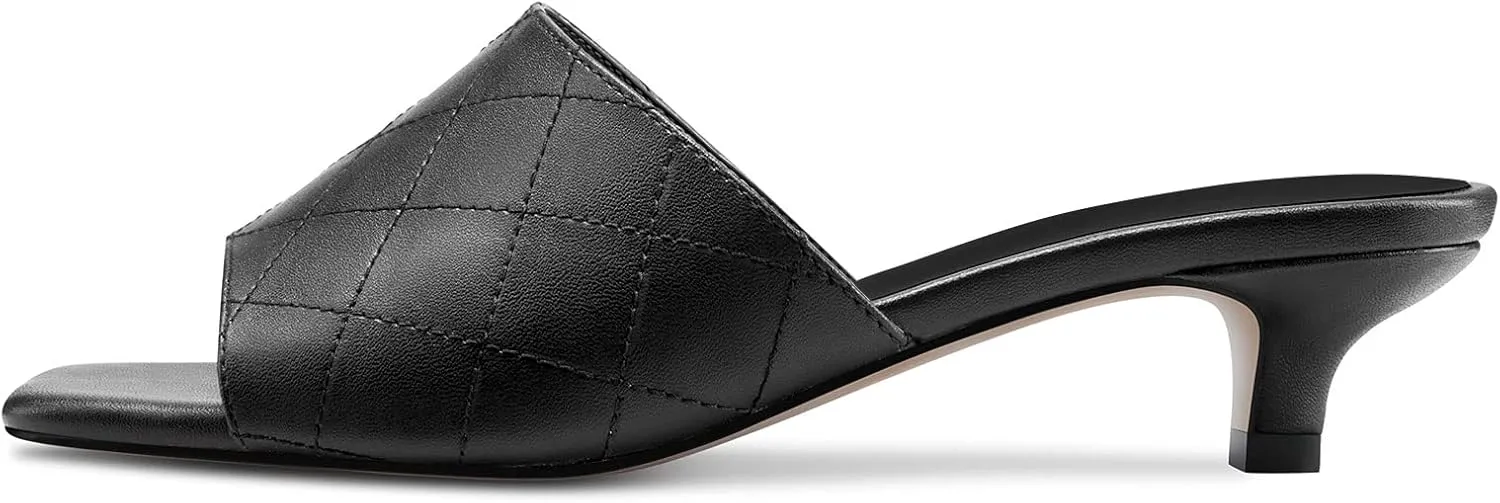DearOnly Women Low Kitten Heel Peep Open Square Toe Mules Shoes Slip-on Slingback Office Cute 1.4 Inches Heels
