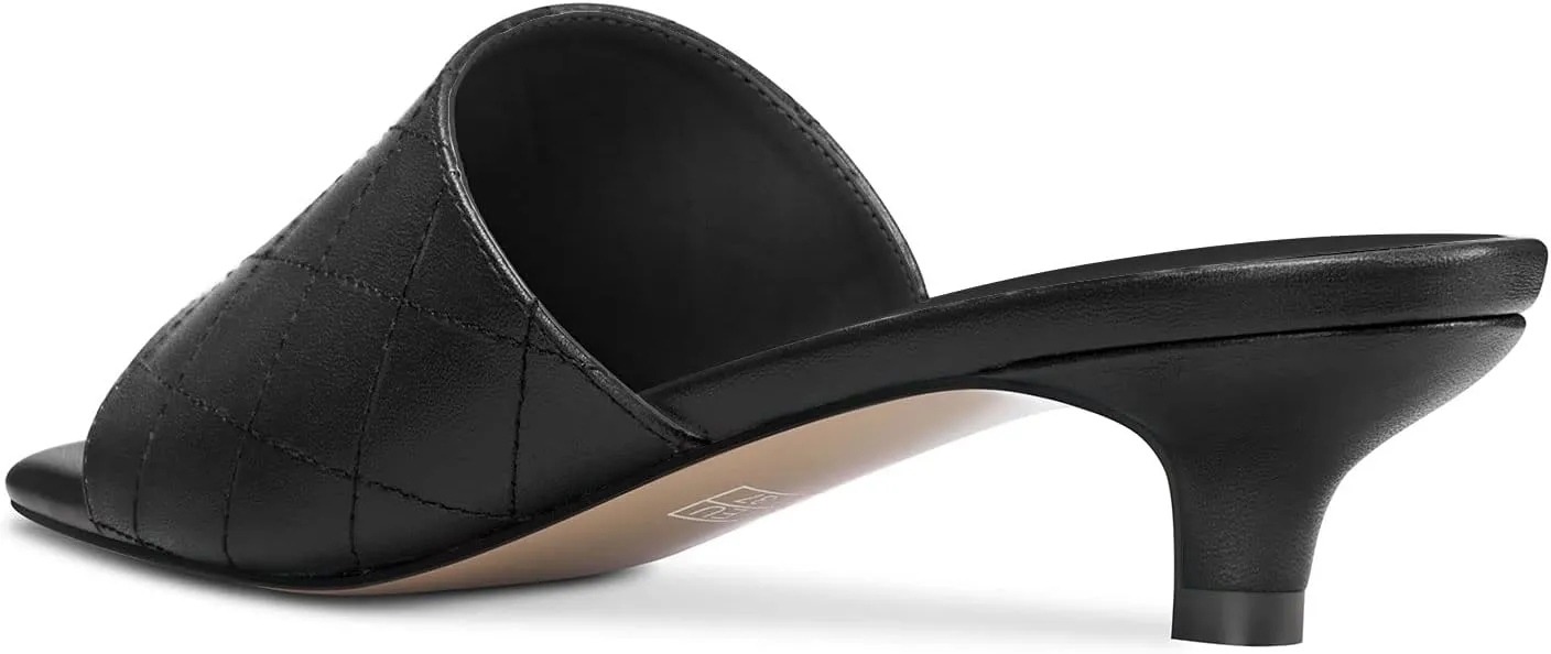 DearOnly Women Low Kitten Heel Peep Open Square Toe Mules Shoes Slip-on Slingback Office Cute 1.4 Inches Heels