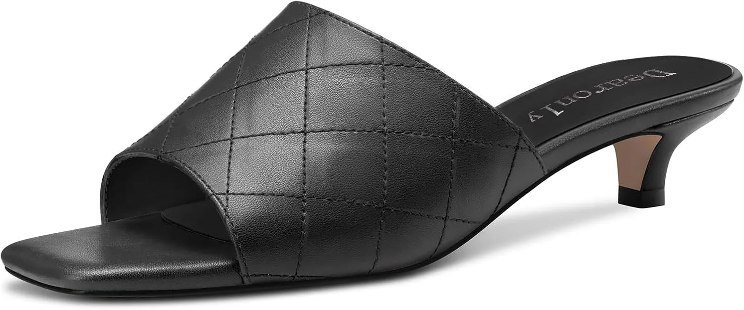 DearOnly Women Low Kitten Heel Peep Open Square Toe Mules Shoes Slip-on Slingback Office Cute 1.4 Inches Heels