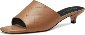 DearOnly Women Low Kitten Heel Peep Open Square Toe Mules Shoes Slip-on Slingback Office Cute 1.4 Inches Heels