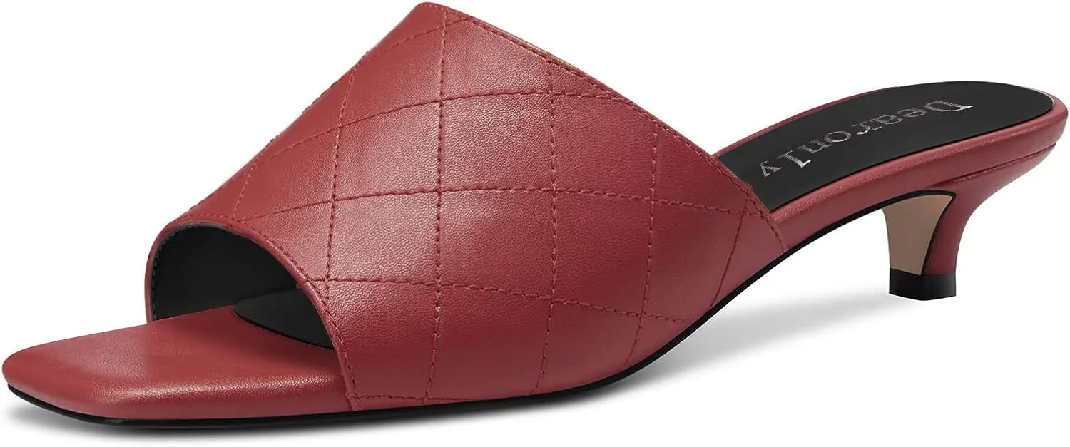 DearOnly Women Low Kitten Heel Peep Open Square Toe Mules Shoes Slip-on Slingback Office Cute 1.4 Inches Heels