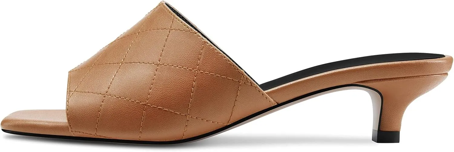 DearOnly Women Low Kitten Heel Peep Open Square Toe Mules Shoes Slip-on Slingback Office Cute 1.4 Inches Heels