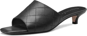 DearOnly Women Low Kitten Heel Peep Open Square Toe Mules Shoes Slip-on Slingback Office Cute 1.4 Inches Heels