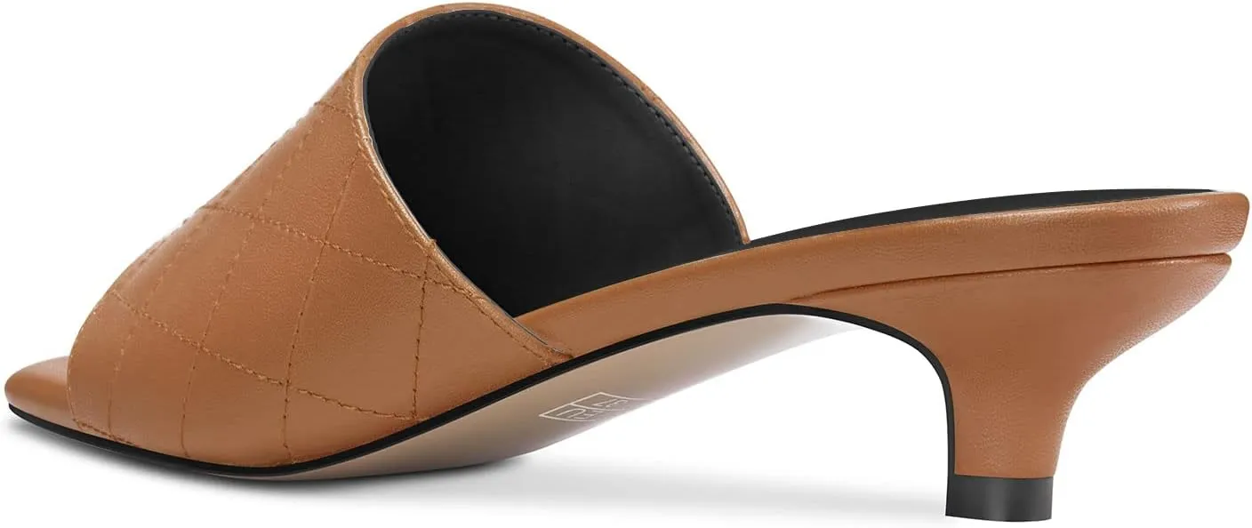 DearOnly Women Low Kitten Heel Peep Open Square Toe Mules Shoes Slip-on Slingback Office Cute 1.4 Inches Heels