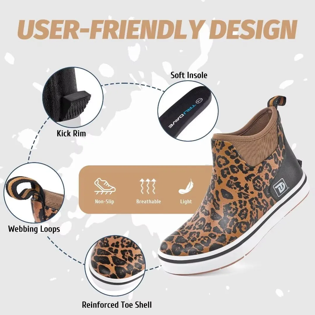 Deck Boots, Waterproof Rubber Fishing Rain Boots, Anti-slip Short Ankle Shoes for Outdoor Fishing Boating, Size 5-14