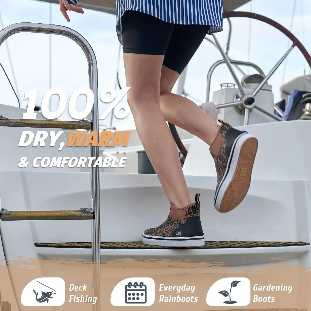 Deck Boots, Waterproof Rubber Fishing Rain Boots, Anti-slip Short Ankle Shoes for Outdoor Fishing Boating, Size 5-14