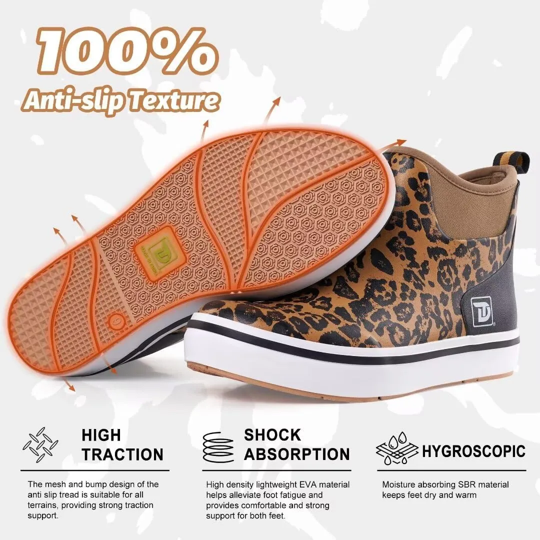 Deck Boots, Waterproof Rubber Fishing Rain Boots, Anti-slip Short Ankle Shoes for Outdoor Fishing Boating, Size 5-14