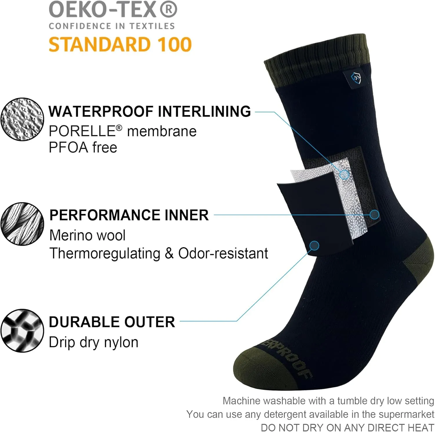 DexShell Waterproof Socks for Men & Women - Mid Calf Boot Sock, Warm for Hiking Camping in Extreme Cold Wet Weather