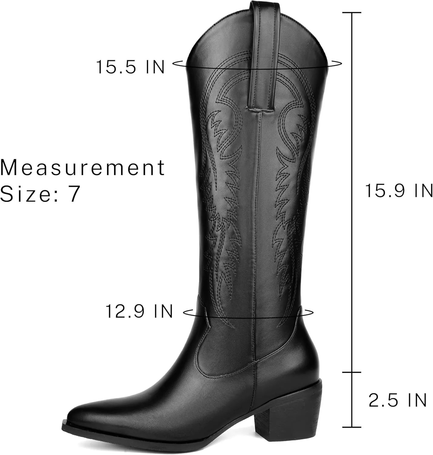 DOBOYG Women Cowboy Boots Western Embroidered Knee High Wide Calf Country Boots Chunky Heel Retro Classic Pull On Tall Cowgirl Boots for Women Perfect for Country Concert Outfits