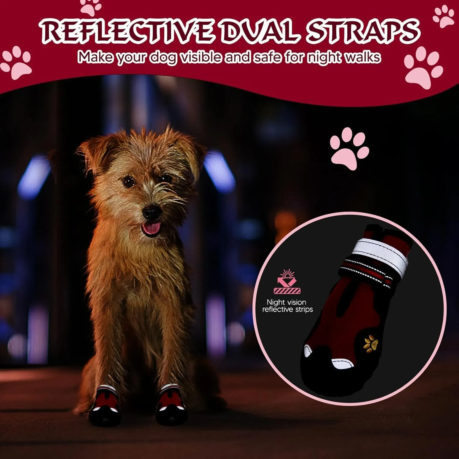 Dog Shoes, FISHOAKY Dog Shoes for Large Dogs, 360°Anti Slip Medium Dog Boots & Paw Protectors Winter Snowy and Summer Hot Pavement, Waterproof 4Pcs Dog Booties with Reflective Strips (Size 3)