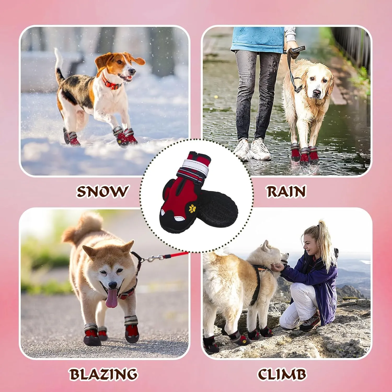 Dog Shoes, FISHOAKY Dog Shoes for Large Dogs, 360°Anti Slip Medium Dog Boots & Paw Protectors Winter Snowy and Summer Hot Pavement, Waterproof 4Pcs Dog Booties with Reflective Strips (Size 3)
