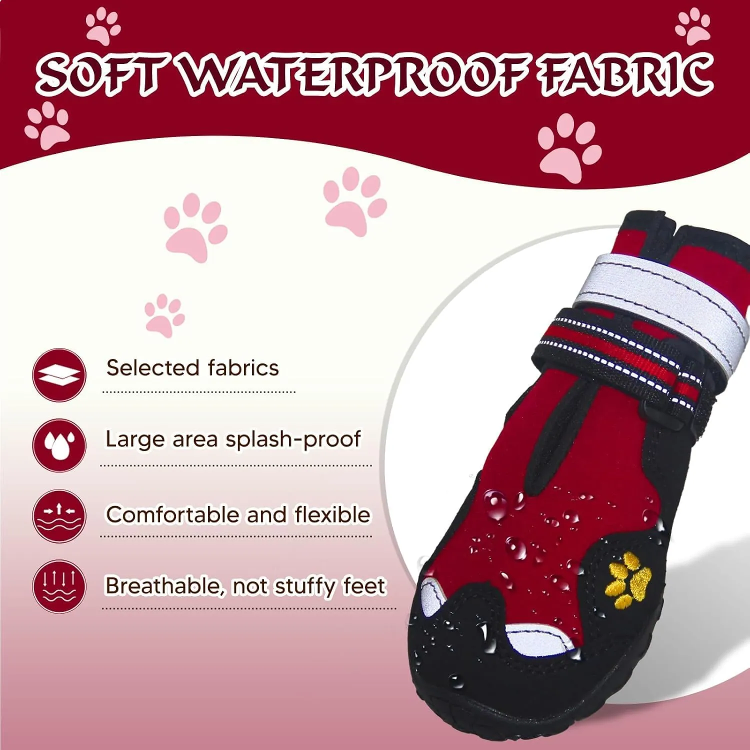 Dog Shoes, FISHOAKY Dog Shoes for Large Dogs, 360°Anti Slip Medium Dog Boots & Paw Protectors Winter Snowy and Summer Hot Pavement, Waterproof 4Pcs Dog Booties with Reflective Strips (Size 3)