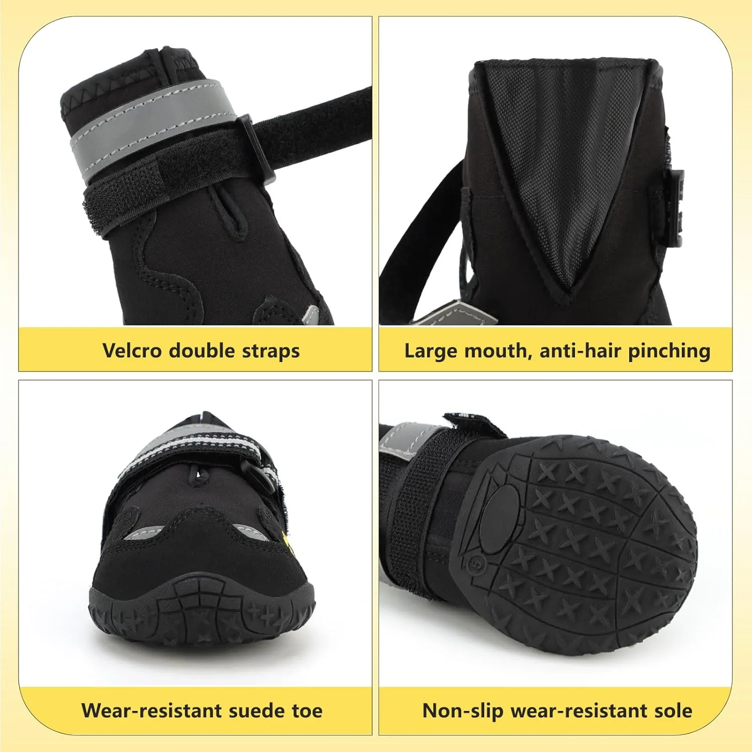 Dog Shoes, FISHOAKY Dog Shoes for Large Dogs, 360°Anti Slip Medium Dog Boots & Paw Protectors Winter Snowy and Summer Hot Pavement, Waterproof 4Pcs Dog Booties with Reflective Strips (Size 7)