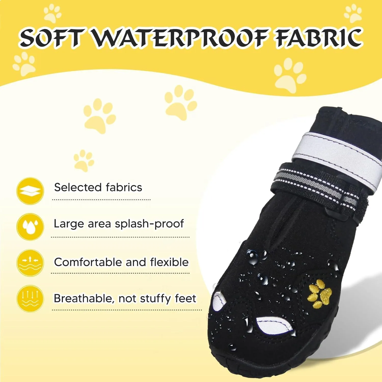 Dog Shoes, FISHOAKY Dog Shoes for Large Dogs, 360°Anti Slip Medium Dog Boots & Paw Protectors Winter Snowy and Summer Hot Pavement, Waterproof 4Pcs Dog Booties with Reflective Strips (Size 7)