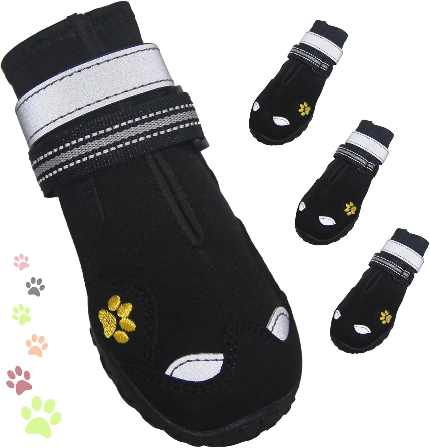 Dog Shoes, FISHOAKY Dog Shoes for Large Dogs, 360°Anti Slip Medium Dog Boots & Paw Protectors Winter Snowy and Summer Hot Pavement, Waterproof 4Pcs Dog Booties with Reflective Strips (Size 7)