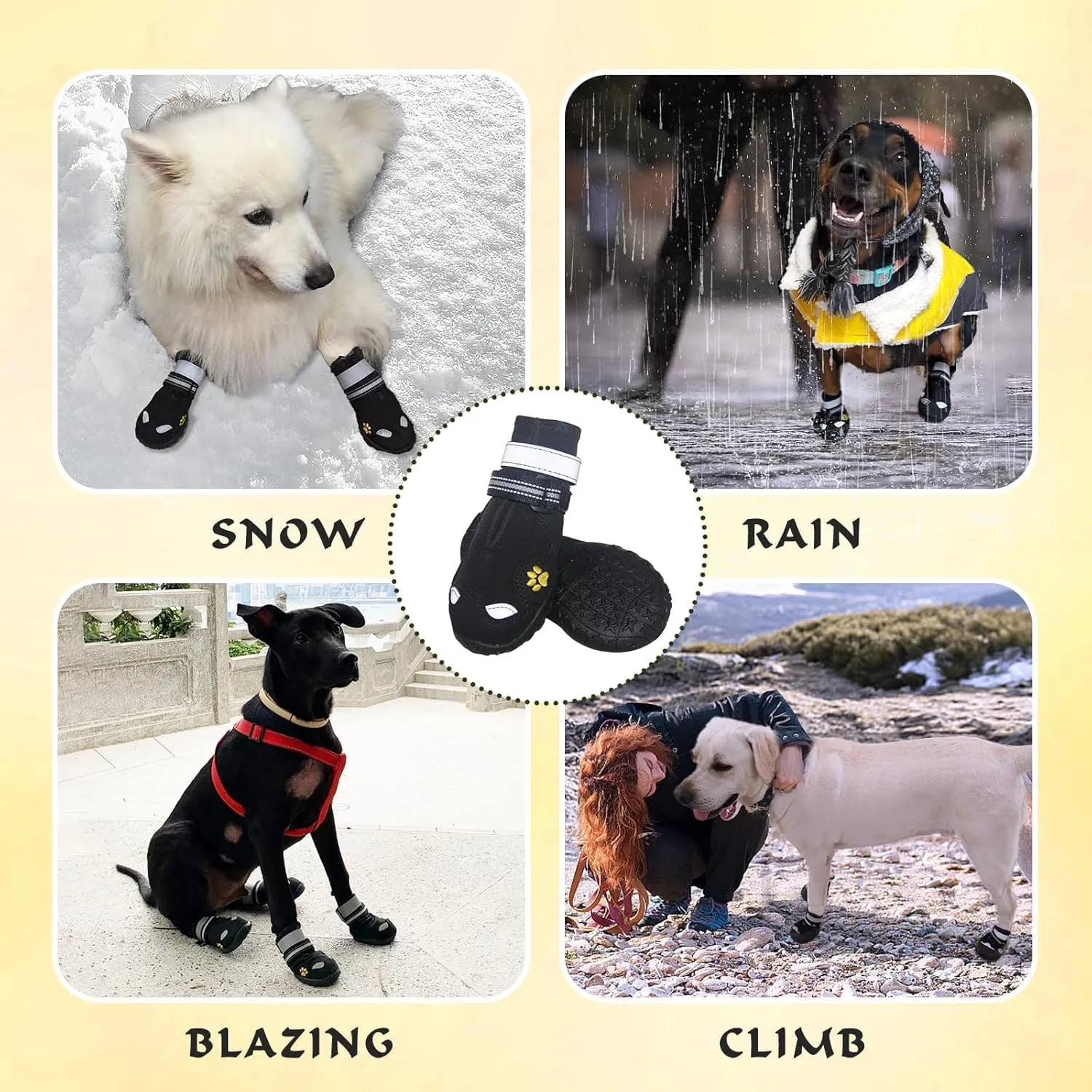 Dog Shoes, FISHOAKY Dog Shoes for Large Dogs, 360°Anti Slip Medium Dog Boots & Paw Protectors Winter Snowy and Summer Hot Pavement, Waterproof 4Pcs Dog Booties with Reflective Strips (Size 7)