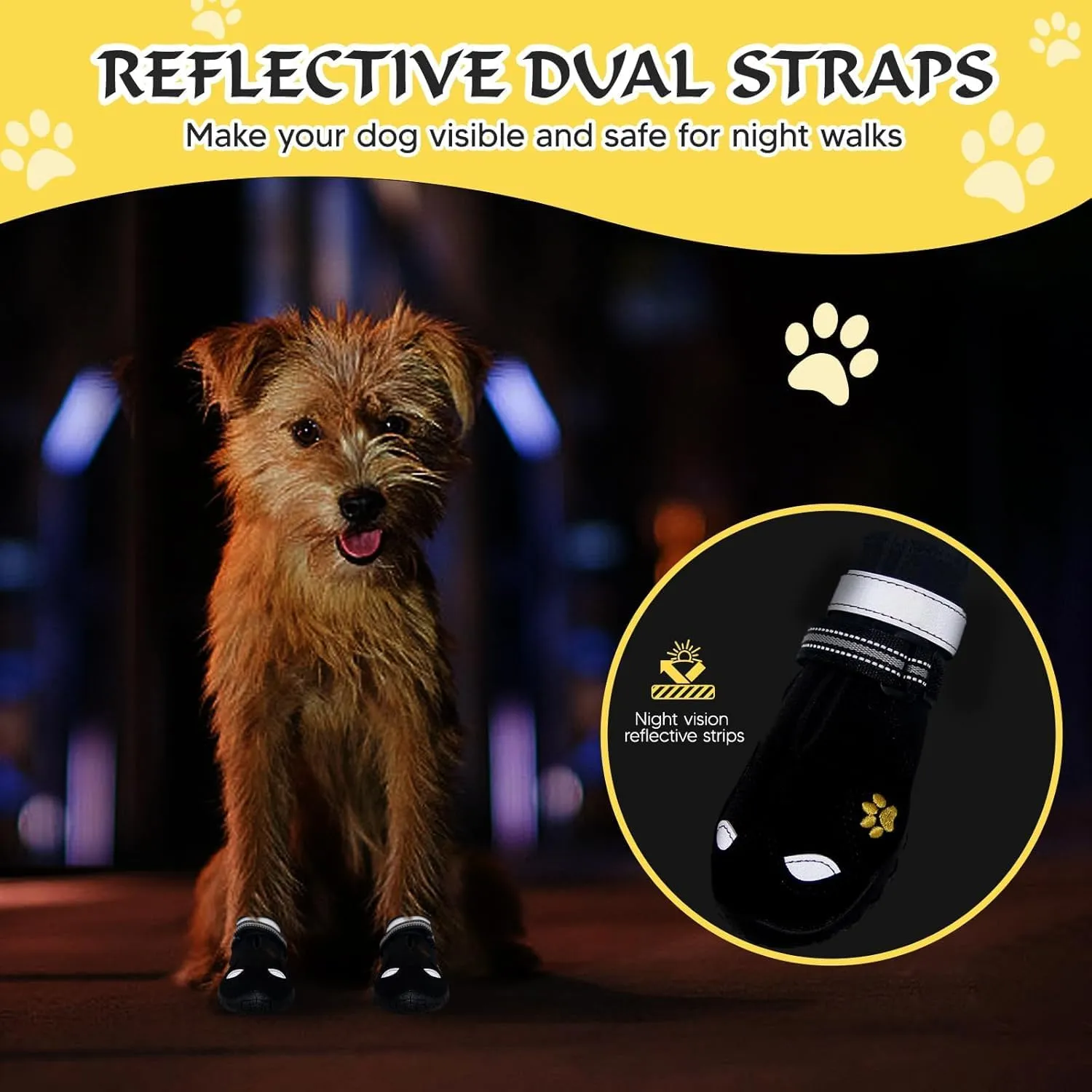 Dog Shoes, FISHOAKY Dog Shoes for Large Dogs, 360°Anti Slip Medium Dog Boots & Paw Protectors Winter Snowy and Summer Hot Pavement, Waterproof 4Pcs Dog Booties with Reflective Strips (Size 7)