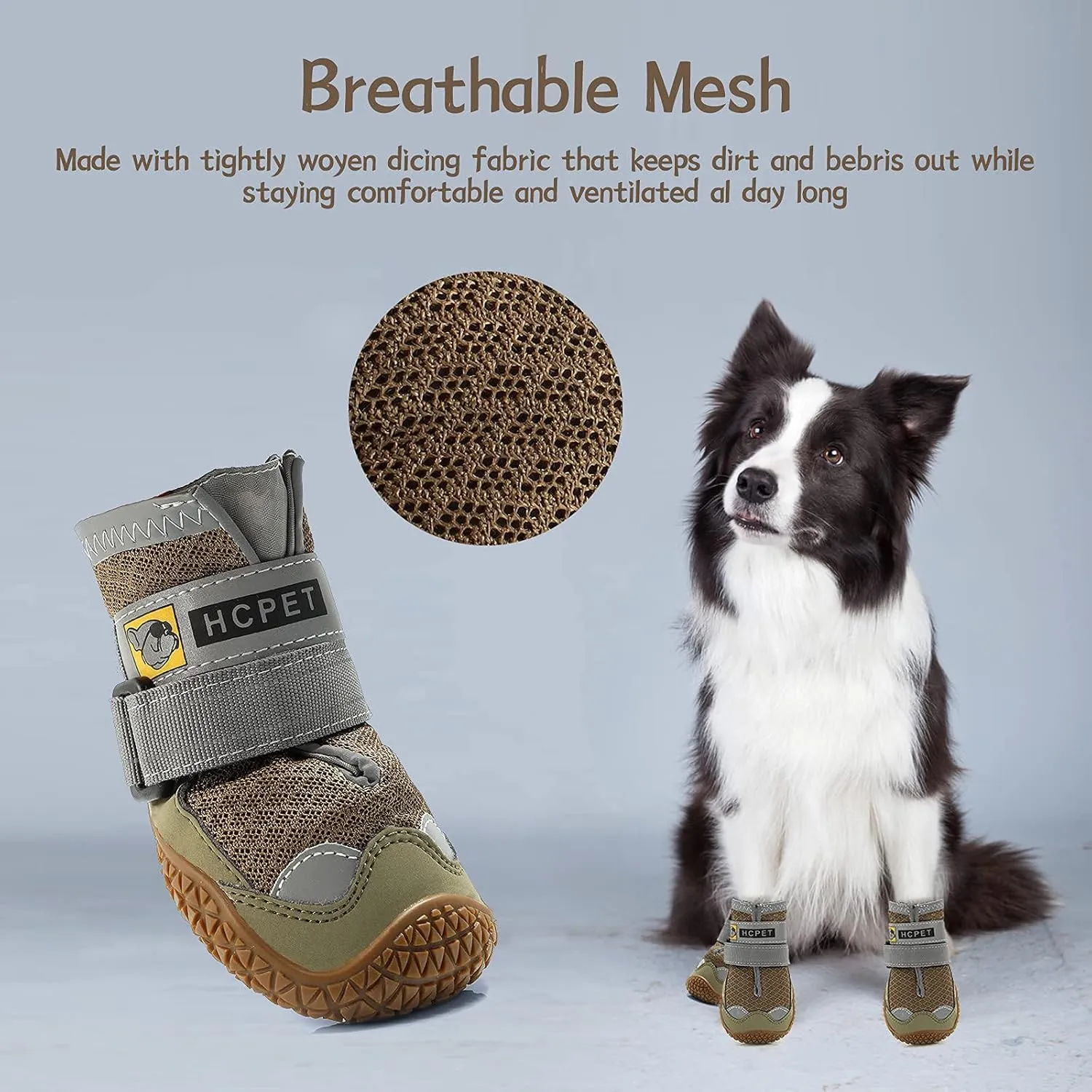 Dog Shoes for Large Dogs, Medium Dog Boots & Paw Protectors for Hardwood Floors, Outdoor Dog Booties for Hot Pavement Winter Snow Hiking, Breathable Dog Shoes with Reflective Strips Size 3