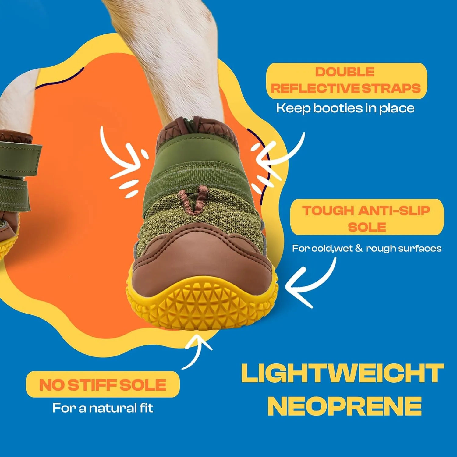 Dog Shoes for Large Dogs, Medium Dog Boots & Paw Protectors for Hardwood Floors, Outdoor Dog Booties for Hot Pavement Winter Snow Hiking, Breathable Dog Shoes with Reflective Strips Size 3