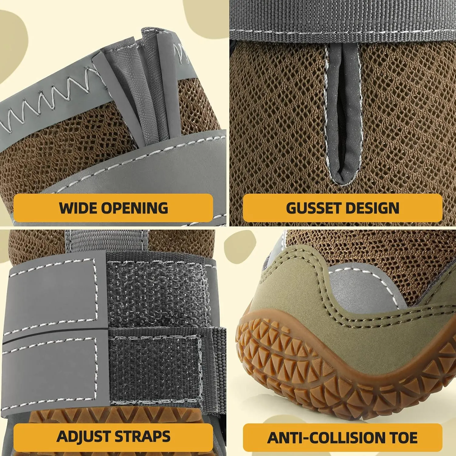 Dog Shoes for Large Dogs, Medium Dog Boots & Paw Protectors for Hardwood Floors, Outdoor Dog Booties for Hot Pavement Winter Snow Hiking, Breathable Dog Shoes with Reflective Strips Size 3