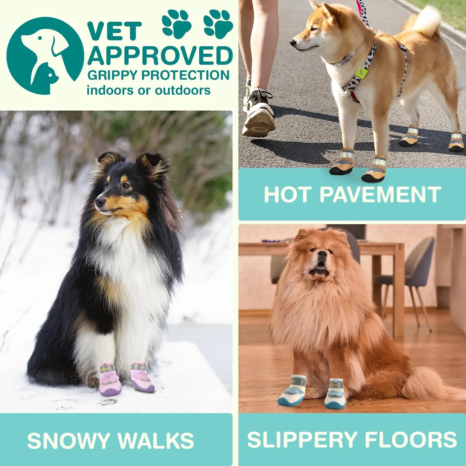 Dog Shoes for Large Dogs, Medium Dog Boots & Paw Protectors for Winter Snow, Breathable Dog Booties for Hot Pavement, Hardwood Floors Gray Size 3