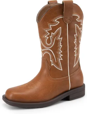 DREAM PAIRS Boys Girls Cowboy Boots Kids Western Square Toe Riding Boots