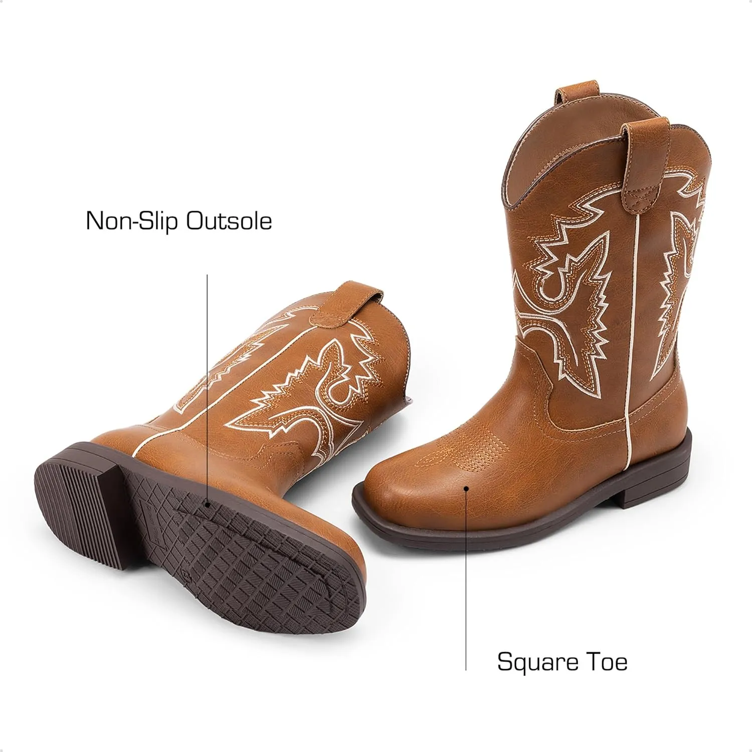 DREAM PAIRS Boys Girls Cowboy Boots Kids Western Square Toe Riding Boots