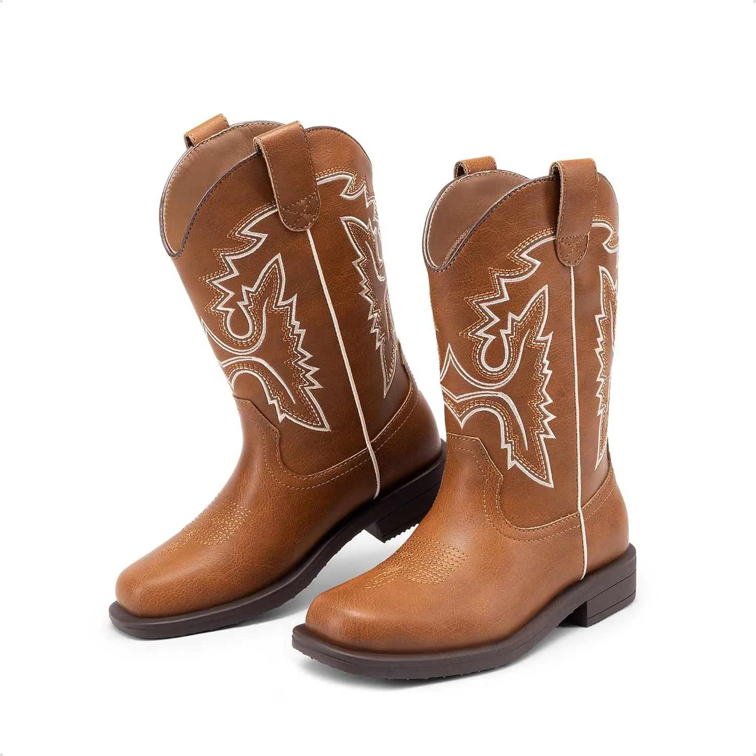 DREAM PAIRS Boys Girls Cowboy Boots Kids Western Square Toe Riding Boots
