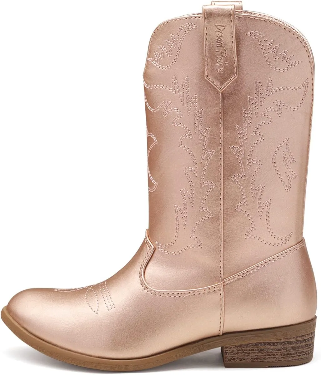 DREAM PAIRS Cowgirl Cowboy Western Boots Girls Mid Calf Riding Shoes Little Kid/Big Kid