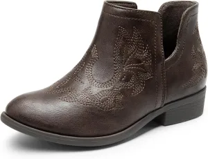 DREAM PAIRS Girls Booties Ankle Short Cowgirl Cowboy Western Boots