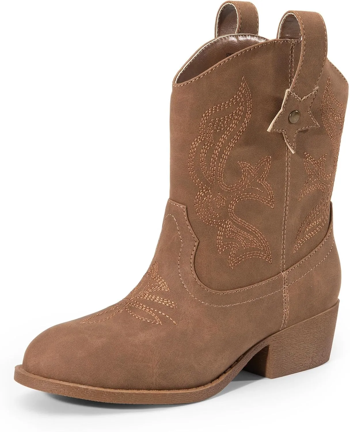 DREAM PAIRS Girls Cowboy Cowgirl Boots 2-in-1 Western Removable Cuff Fold Over Embroidered Fashion Mid Calf Shoes