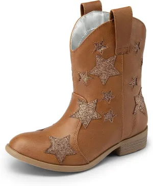 DREAM PAIRS Girls Cowgirl Boots Cowboy Western Mid Calf Star Boots for Kids
