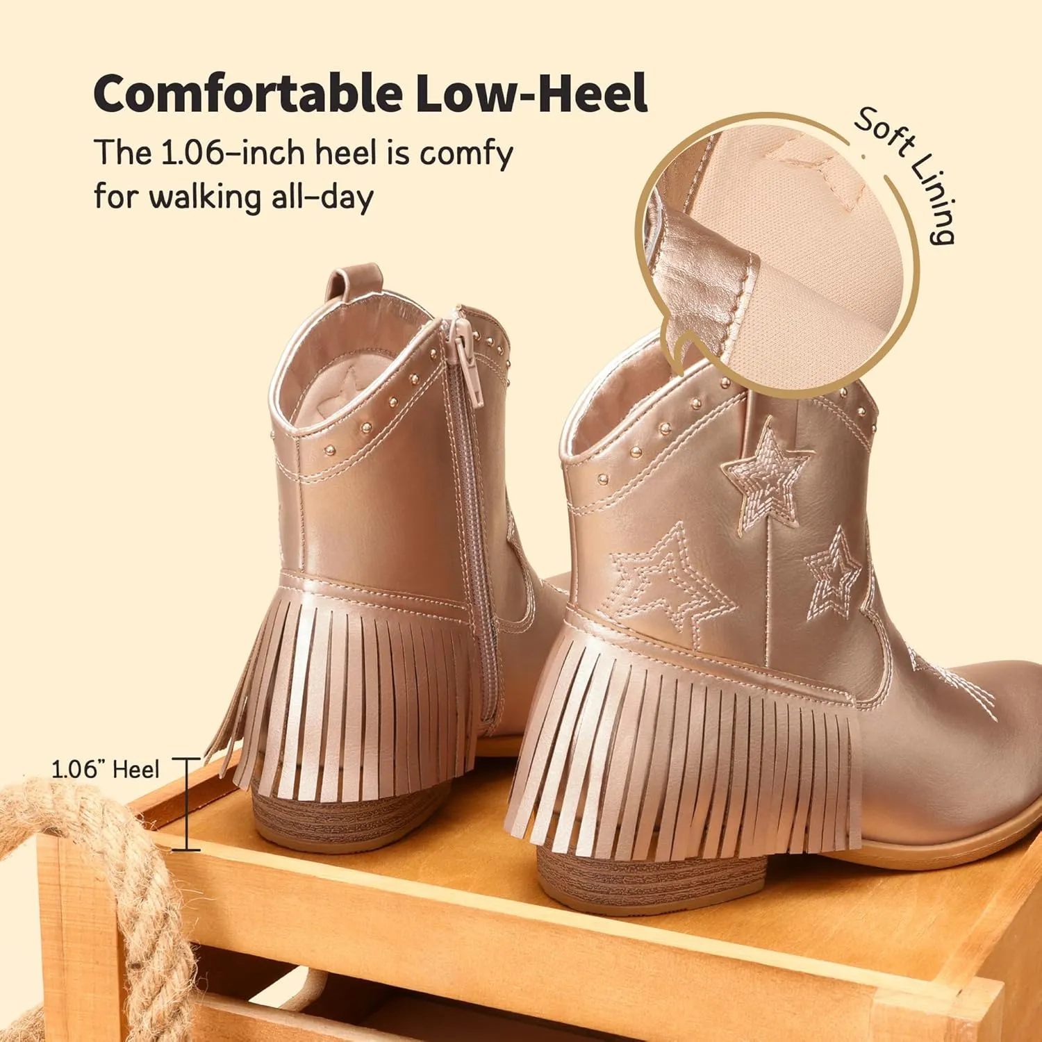 DREAM PAIRS Girls Cowgirl Cowboy Ankle Western Boots Side Zipper Riding Shoes with Tassel Little Kid/Big Kid