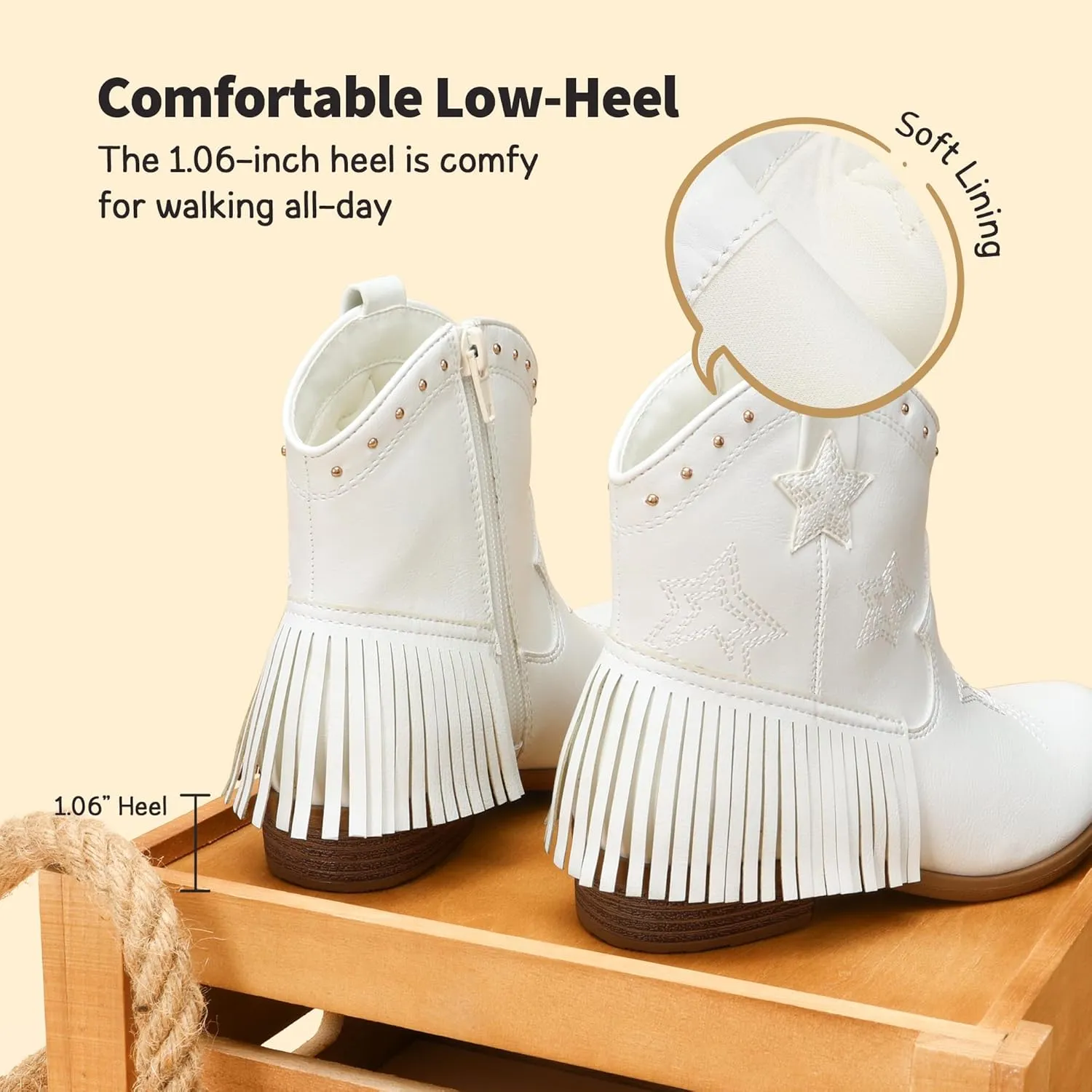 DREAM PAIRS Girls Cowgirl Cowboy Ankle Western Boots Side Zipper Riding Shoes with Tassel Little Kid/Big Kid