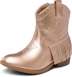 DREAM PAIRS Girls Cowgirl Cowboy Ankle Western Boots Side Zipper Riding Shoes with Tassel Little Kid/Big Kid