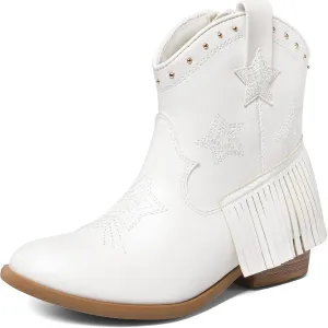 DREAM PAIRS Girls Cowgirl Cowboy Ankle Western Boots Side Zipper Riding Shoes with Tassel Little Kid/Big Kid