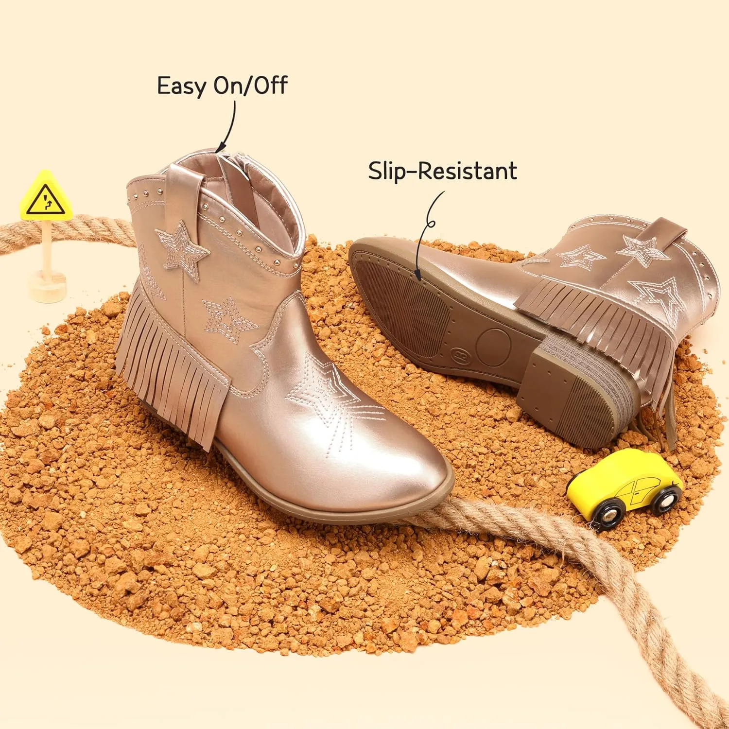 DREAM PAIRS Girls Cowgirl Cowboy Ankle Western Boots Side Zipper Riding Shoes with Tassel Little Kid/Big Kid