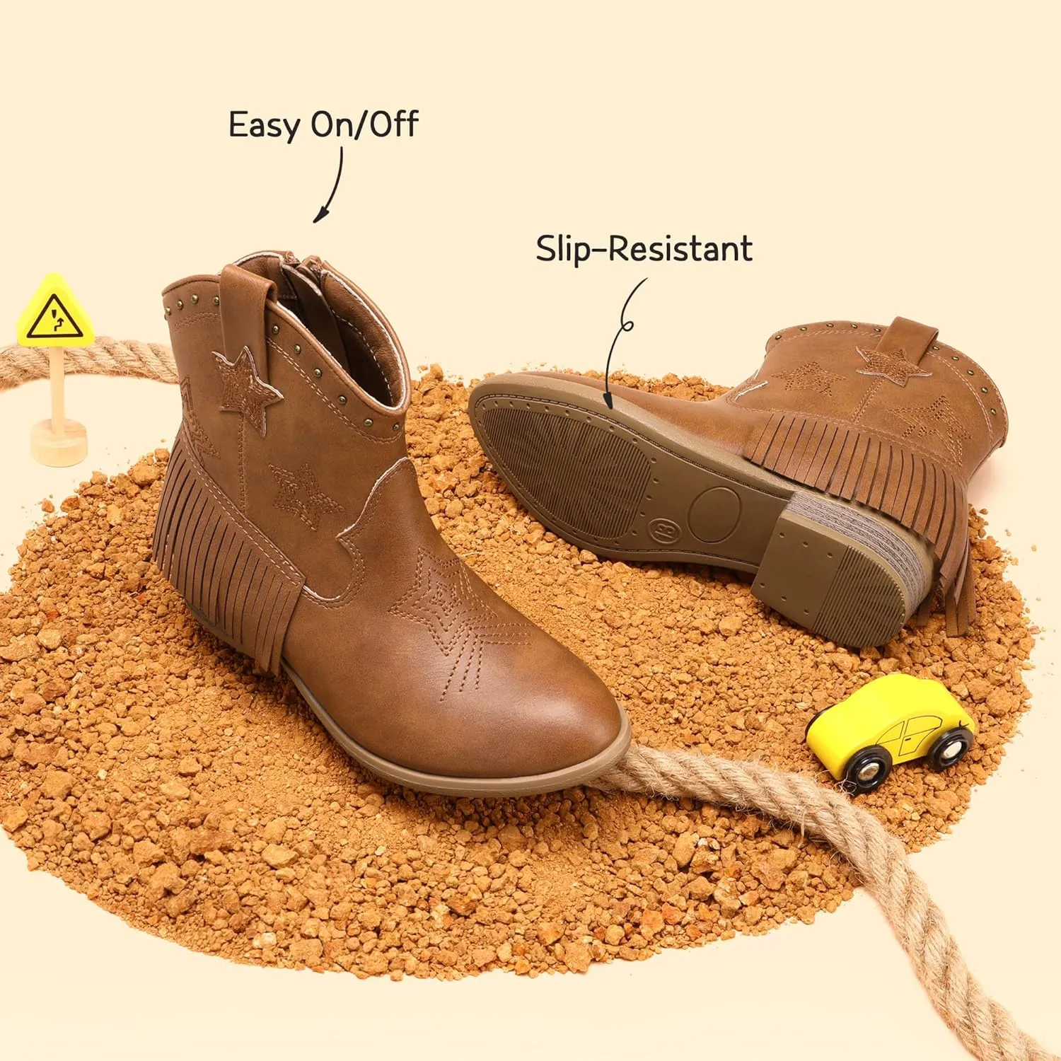 DREAM PAIRS Girls Cowgirl Cowboy Ankle Western Boots Side Zipper Riding Shoes with Tassel Little Kid/Big Kid