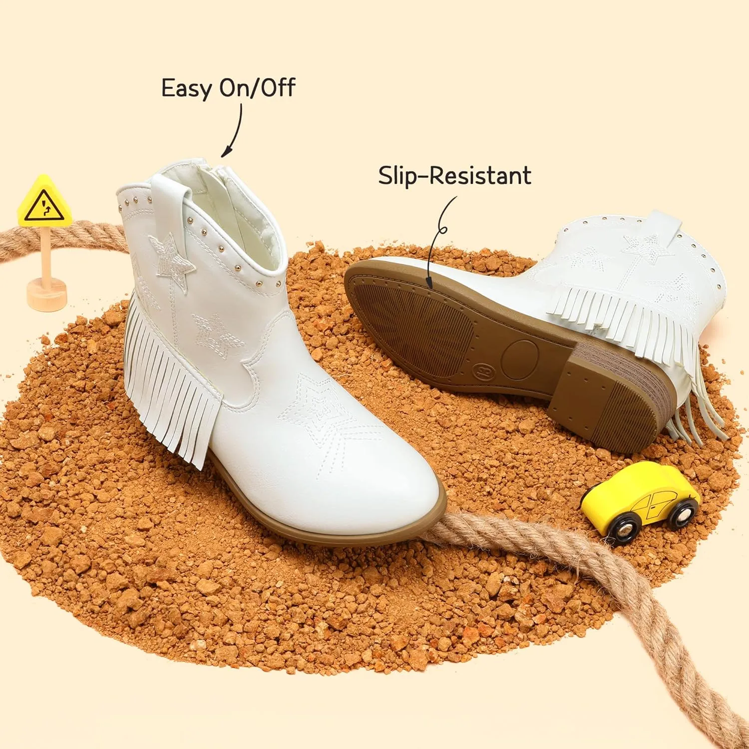 DREAM PAIRS Girls Cowgirl Cowboy Ankle Western Boots Side Zipper Riding Shoes with Tassel Little Kid/Big Kid