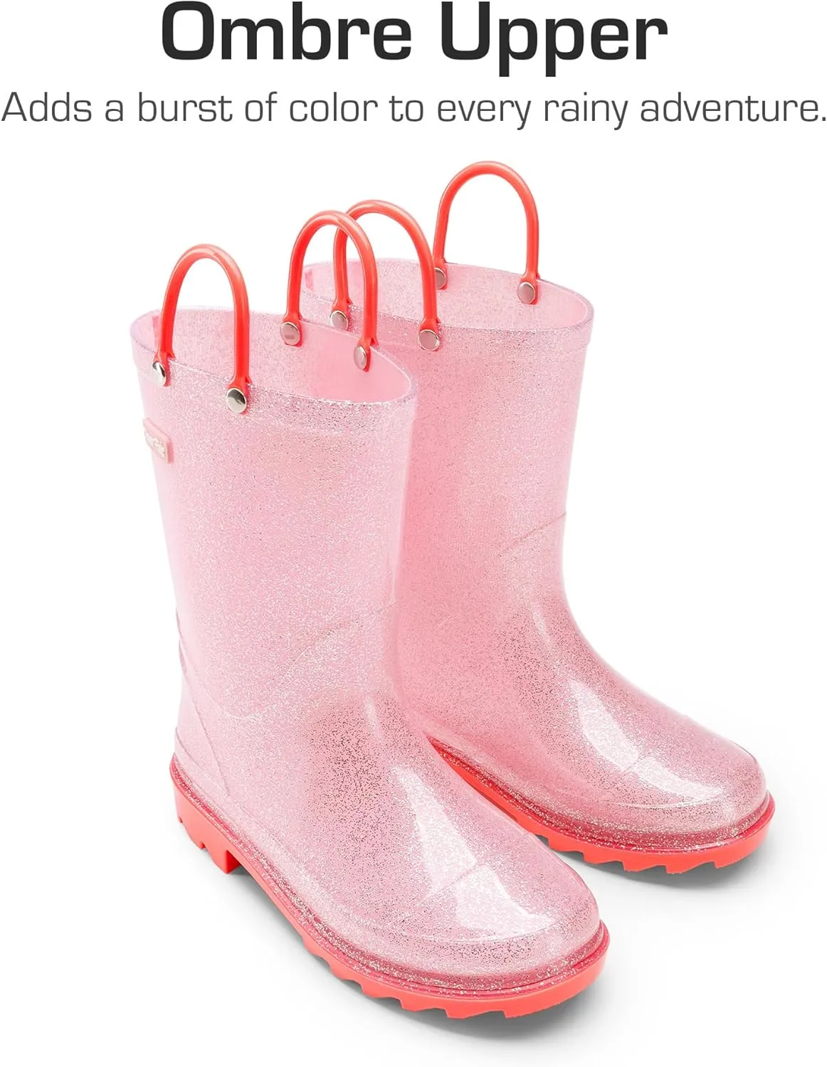 DREAM PAIRS Kids Rain Boots Glitter Boys Girls with Easy-on Handles Sparkly Waterproof Boots Outdoor Playing Rain Boots Unisex-Child