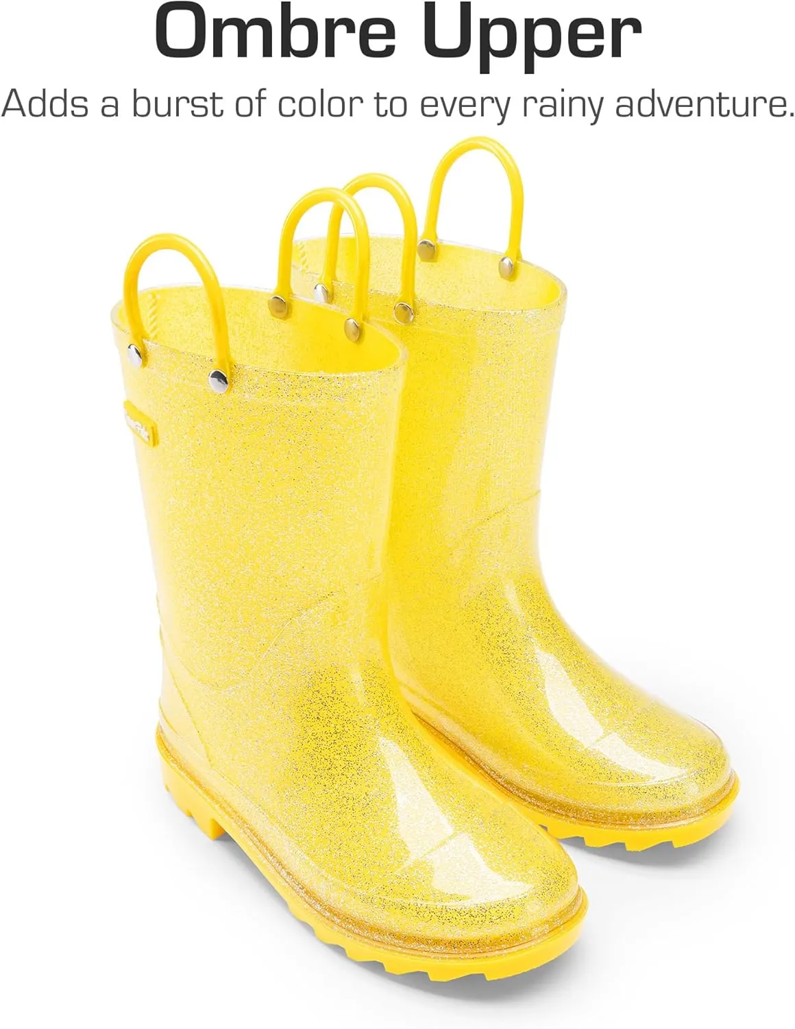 DREAM PAIRS Kids Rain Boots Glitter Boys Girls with Easy-on Handles Sparkly Waterproof Boots Outdoor Playing Rain Boots Unisex-Child