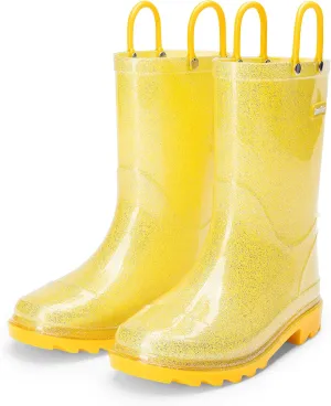 DREAM PAIRS Kids Rain Boots Glitter Boys Girls with Easy-on Handles Sparkly Waterproof Boots Outdoor Playing Rain Boots Unisex-Child