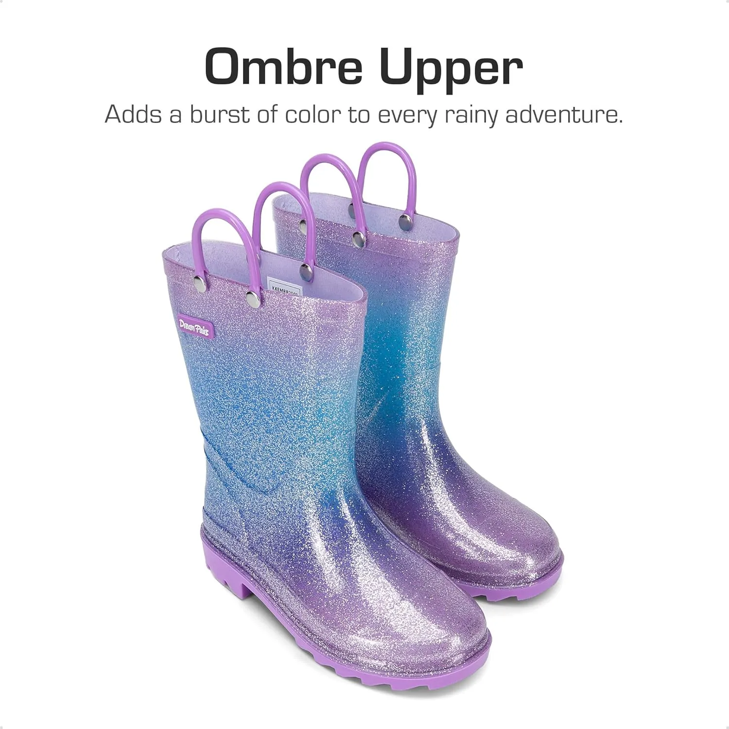 DREAM PAIRS Kids Rain Boots Glitter Boys Girls with Easy-on Handles Sparkly Waterproof Boots Outdoor Playing Rain Boots Unisex-Child