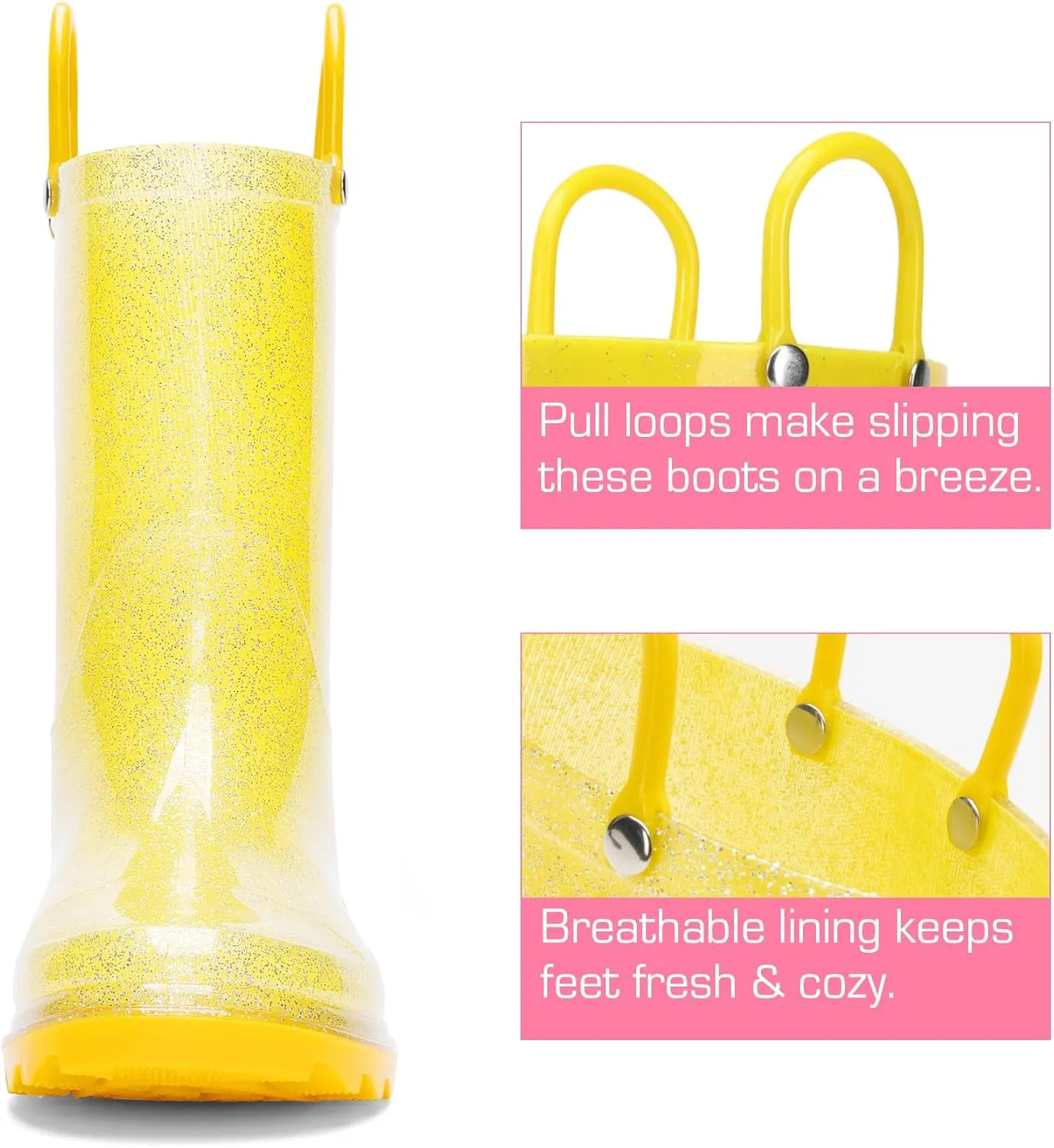 DREAM PAIRS Kids Rain Boots Glitter Boys Girls with Easy-on Handles Sparkly Waterproof Boots Outdoor Playing Rain Boots Unisex-Child
