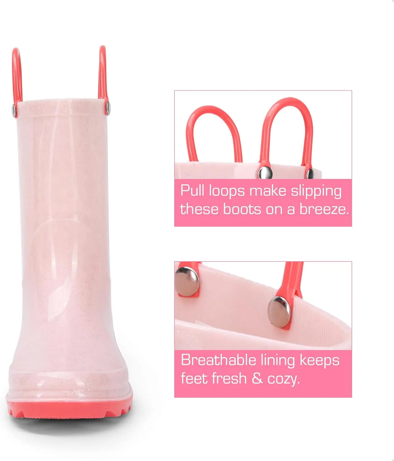 DREAM PAIRS Kids Rain Boots Glitter Boys Girls with Easy-on Handles Sparkly Waterproof Boots Outdoor Playing Rain Boots Unisex-Child