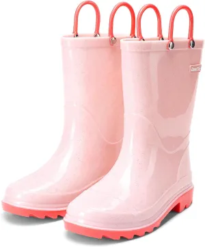 DREAM PAIRS Kids Rain Boots Glitter Boys Girls with Easy-on Handles Sparkly Waterproof Boots Outdoor Playing Rain Boots Unisex-Child