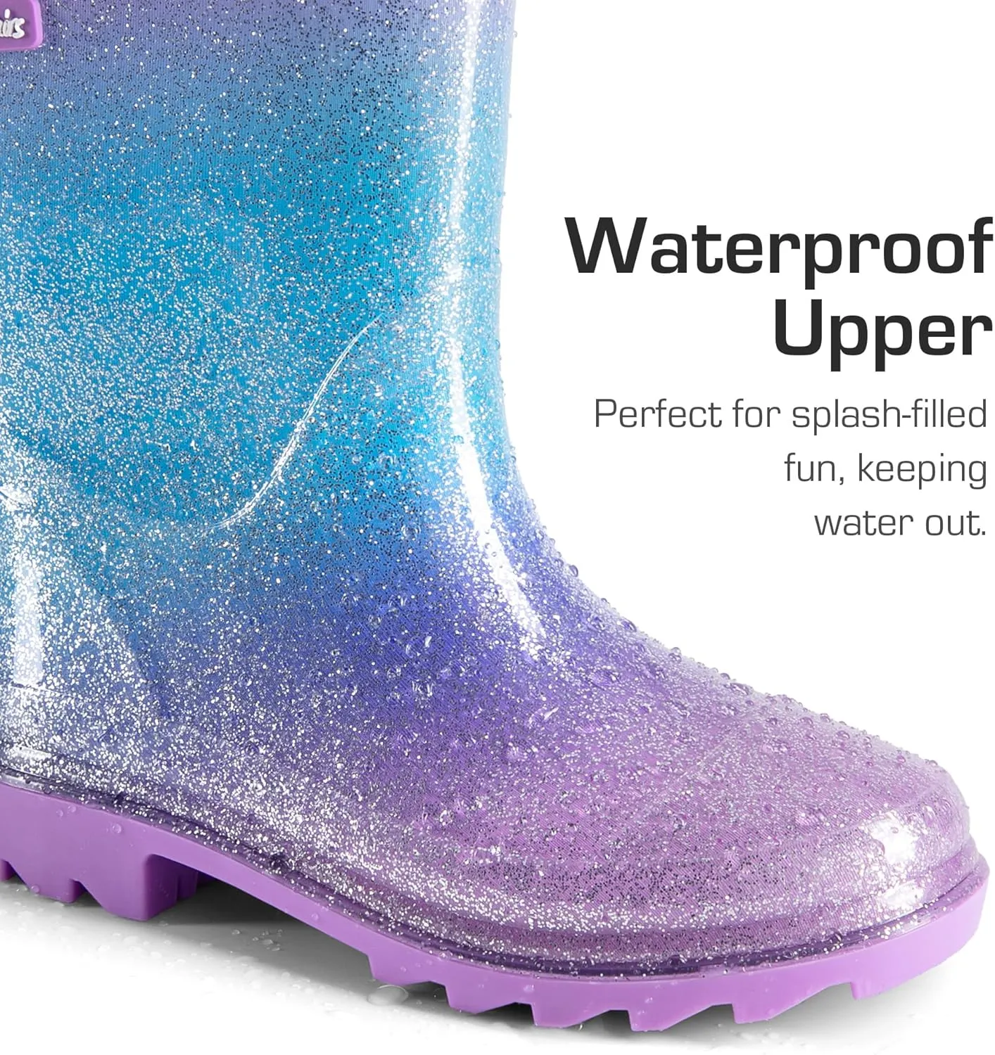 DREAM PAIRS Kids Rain Boots Glitter Boys Girls with Easy-on Handles Sparkly Waterproof Boots Outdoor Playing Rain Boots Unisex-Child