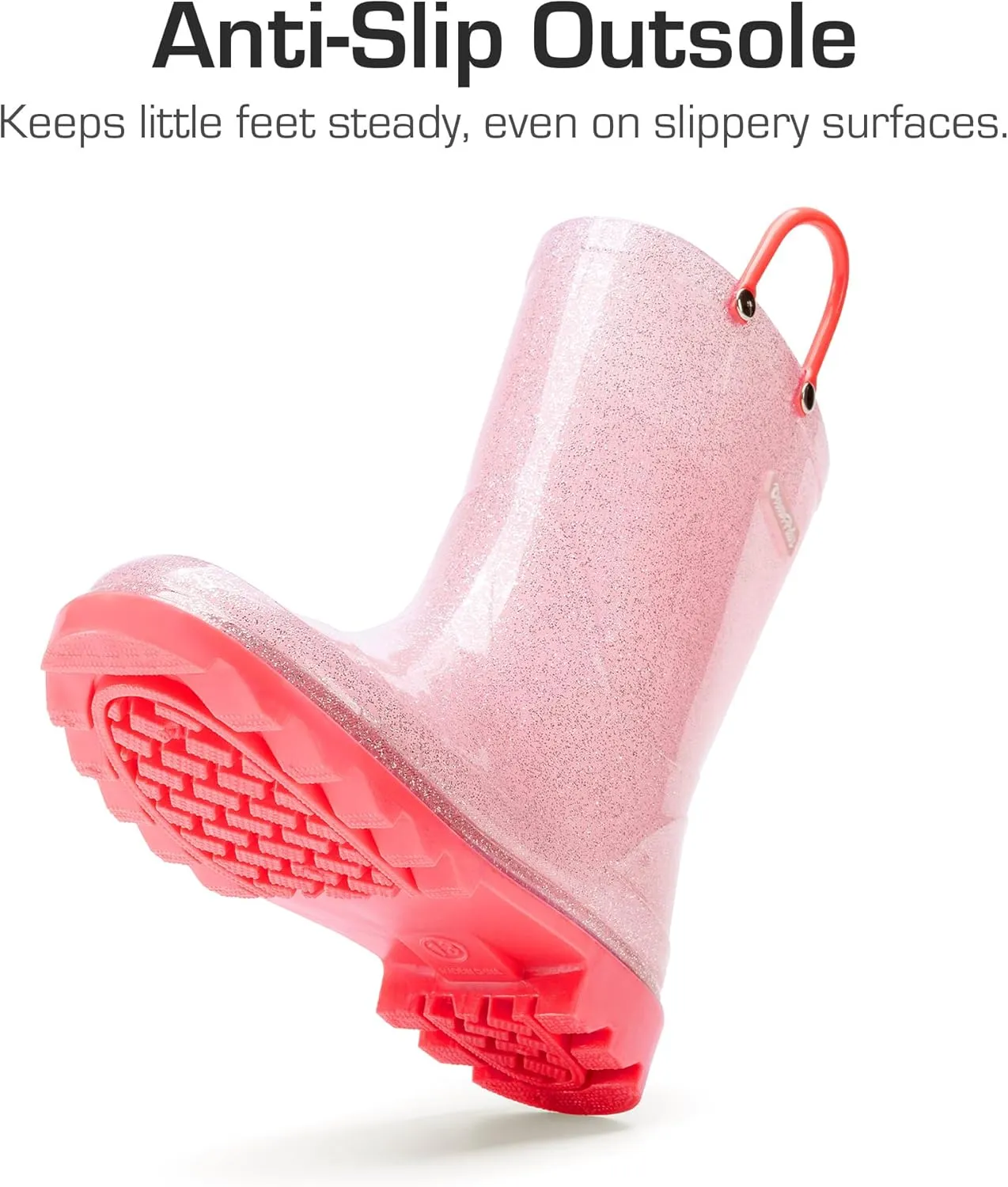 DREAM PAIRS Kids Rain Boots Glitter Boys Girls with Easy-on Handles Sparkly Waterproof Boots Outdoor Playing Rain Boots Unisex-Child