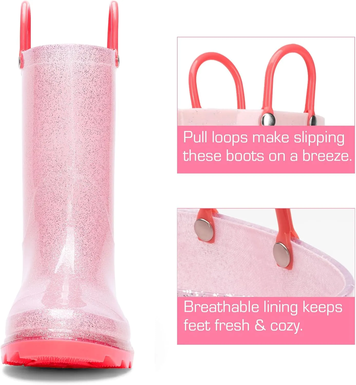 DREAM PAIRS Kids Rain Boots Glitter Boys Girls with Easy-on Handles Sparkly Waterproof Boots Outdoor Playing Rain Boots Unisex-Child